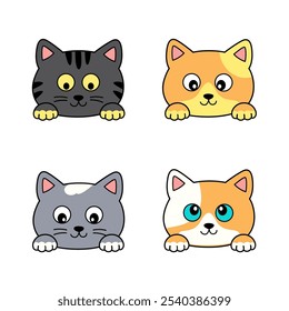 set of isolated cute cats faces