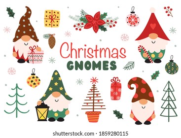 set of isolated cute Christmas gnomes