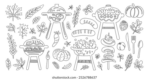 Set of isolated cute decoration elements in doodle hand drawn style on a white background.