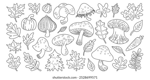 Set of isolated cute decoration elements in doodle hand drawn style on a white background.