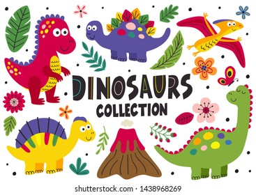 set of isolated cute dinosaurs part 1  - vector illustration, eps
