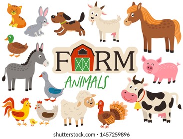 set of isolated cute farm animals- vector illustration, eps
