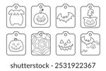 Set of isolated cute Halloween decoration elements for sticker, badge, tag or label in cute graphic illustration style on a white background.