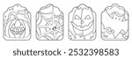 Set of isolated cute Halloween decoration elements for sticker, badge, tag or label in cute graphic illustration style on a white background.