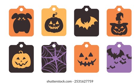 Conjunto de Elementos lindos aislados de la decoración de Halloween para la etiqueta engomada, insignia, etiqueta o etiqueta en estilo gráfico lindo de la ilustración en un fondo blanco.