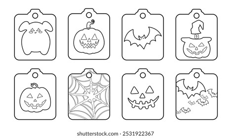 Conjunto de Elementos lindos aislados de la decoración de Halloween para la etiqueta engomada, insignia, etiqueta o etiqueta en estilo gráfico lindo de la ilustración en un fondo blanco.