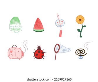 Set of isolated cute hand drawn Japanese summer objects. Vector illustration EPS 10