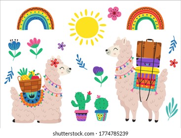 conjunto aislado de llama linda y otros elementos
- ilustración vectorial, eps