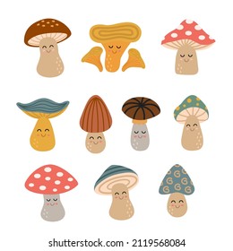 set of isolated cute mushrooms