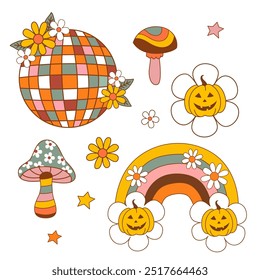 set of isolated cute rainbow, mushrooms, Disco Ball