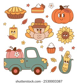 set of isolated cute thanksgiving elements