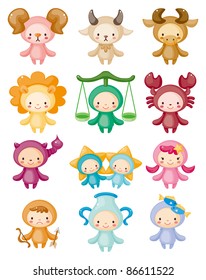 Set of isolated cute zodiac symbols