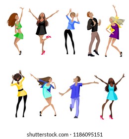 Set of isolated dancing people on a white background, can be used in the design of postcards, print textile, for book and magazine illustrations, notebook covers and other