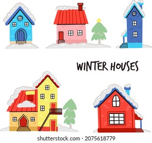 Set of isolated decorated buildings for 2020 new year and christmas