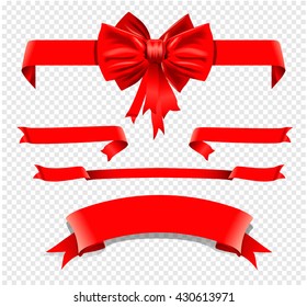 set of isolated decoration red ribbons with bow. Vector illustration