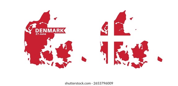 Conjunto de mapas isolados da dinamarca. bandeira da dinamarca sobreposta com proporções de bandeira. Mapas e viagens ao redor do mundo