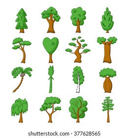 Set of isolated different trees in cartoon style