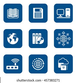 set of isolated digital blue internet icons