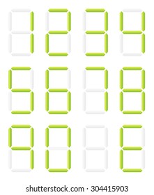 Set of isolated digital numbers in green color