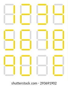 Set of isolated digital numbers in yellow color