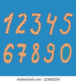 Set of isolated digits of cardboard on a blue background.