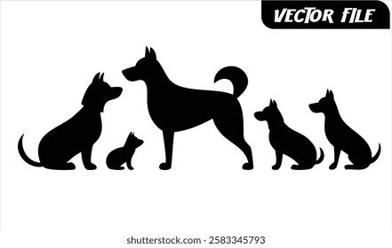 Set of Isolated Dog Silhouettes on White Background