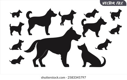 Set of Isolated Dog Silhouettes on White Background