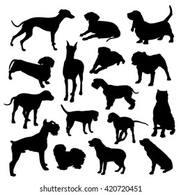 Set of isolated dogs silhouette