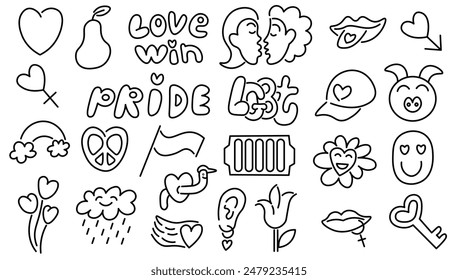 set isolated doodle illustration on the theme of lgbt and pride in vector. image for posters, stickers, logo, cards, invitations