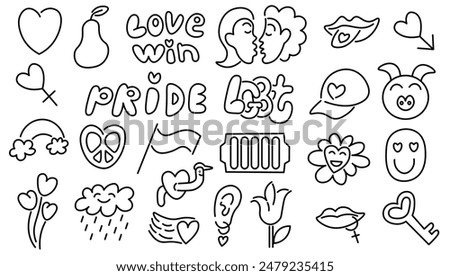 set isolated doodle illustration on the theme of lgbt and pride in vector. image for posters, stickers, logo, cards, invitations