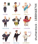 Set of isolated doodle style human characters of world famous scientists from different centuries with text vector illustration