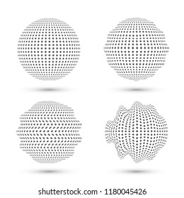 Set with isolated dotted spheres, waves on spheres, optical illusion