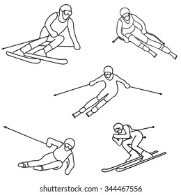 Set of isolated downhill skiing vector illustrations