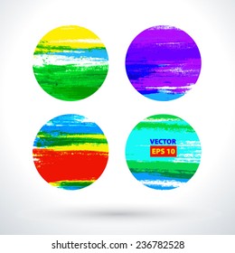 Set of isolated dry-brush colored splotches. Vector illustration 