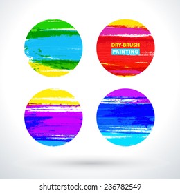 Set of isolated dry-brush colored splotches. Vector illustration 