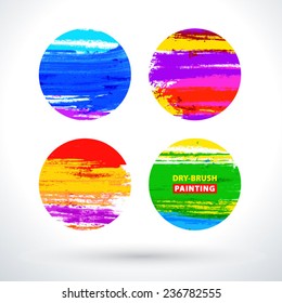 Set of isolated dry-brush colored splotches. Vector illustration 