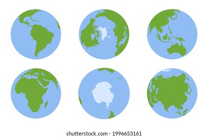 Conjunto de iconos aislados del globo terrestre con estilo de dibujo redondeado plano