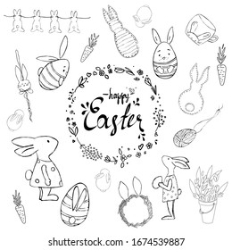 Set of isolated easter elements for decoration. Vector illustration on a white background for the design of cards, banners, greetings, etc.