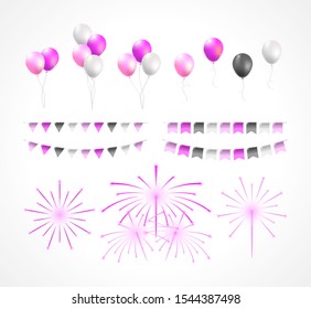 Set of Isolated Editable Vector Party Elements on White Background