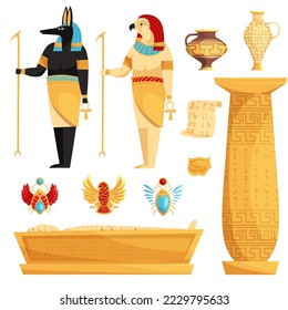 Set of isolated egyptian or Egypt symbols. Ancient egypt mural. Egyptian mythology.