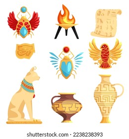 Set of isolated egyptian or Egypt symbols. Ancient egypt mural. Egyptian mythology.
