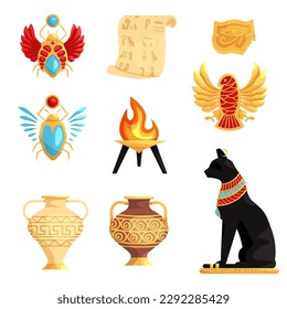 Set of isolated egyptian or Egypt symbols. Ancient egypt mural. Egyptian mythology.