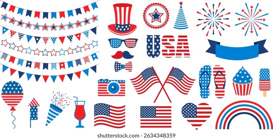 Set of isolated elements for American Independence Day. Vector illustration