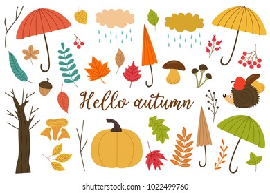 set of isolated elements of autumn - vector illustration, eps