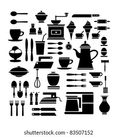 A set of isolated elements belonging to the restaurant and cafe on a white background