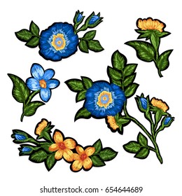 Set Of Isolated Elements Of Floral Embroidery.