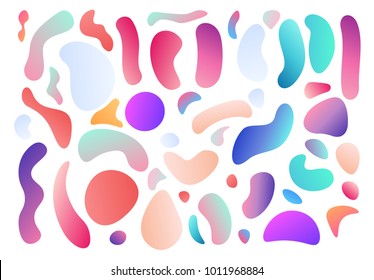 Set Isolated Elements Of Holographic Chameleon Design Palette Of Shimmering Colors. Modern Abstract Pattern, Colorful Fluid Paint Design. Trendy Art Background. Spot Gradient Futuristic Shapes