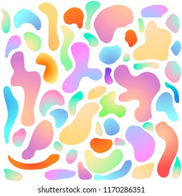 Set isolated elements of holographic chameleon design palette of shimmering colors. Modern abstract pattern, colorful fluid paint design. Trendy art background. Gradient futuristic shapes
