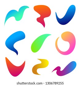 Set isolated elements of holographic chameleon design palette of shimmering colors. Modern abstract pattern, colorful fluid paint design. Trendy art background. Gradient futuristic shapes