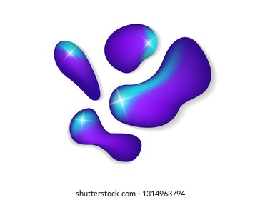 Set isolated elements of holographic chameleon design palette of shimmering colors Modern abstract pattern colorful fluid paint design